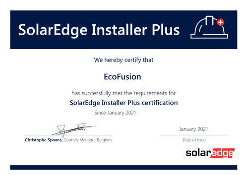Ecofusion Installer Plus Certificate - Ecofusion Ecofusion Installer Plus Certificate - Ecofusion